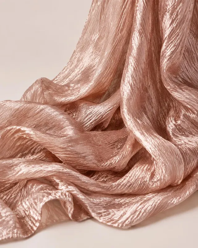 Rose gold crushed tissue fabric cascading in soft folds